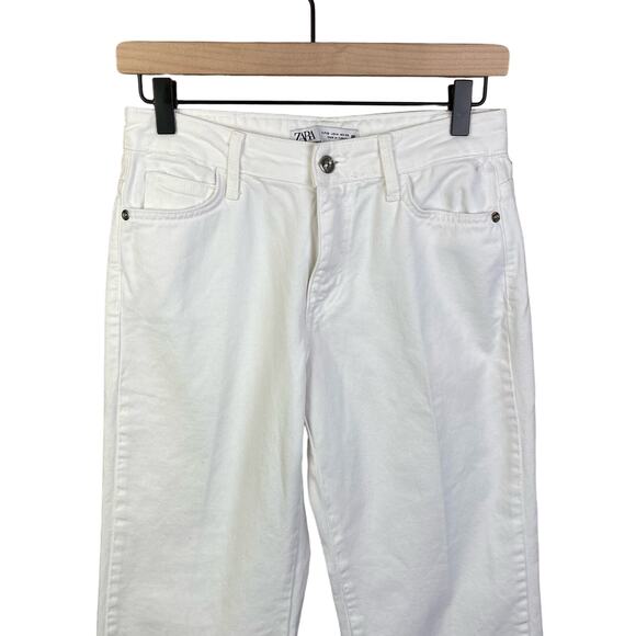 ZARA Womens Size 0 White Wide leg Jeans Mid-Rise Loose Fit Summer Raw Hem Denim - Picture 4 of 9